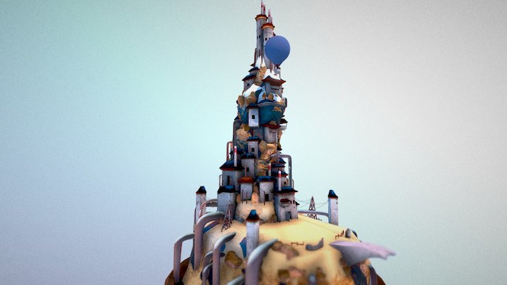 Steam-punk Tower Village 3D Model