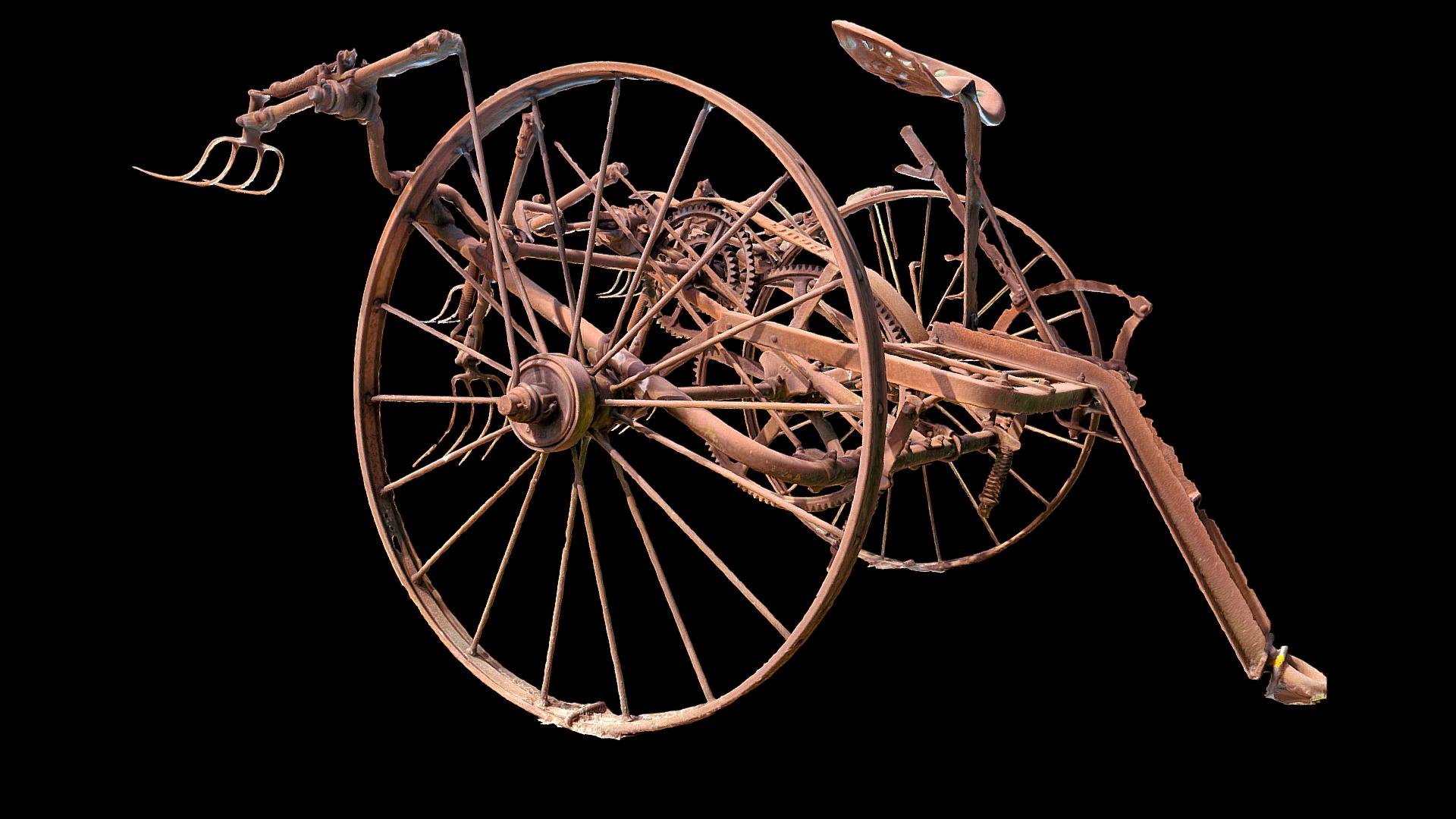 3D model Old rusted farm machine - This is a 3D model of the Old rusted farm machine. The 3D model is about a compass with a black background.