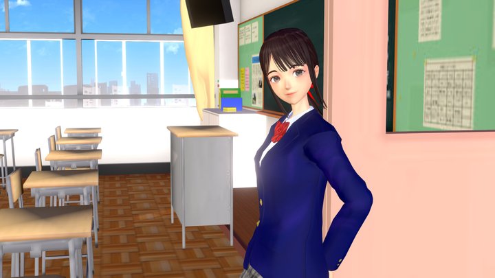 a certain high-school girl in the classroom. 3D Model