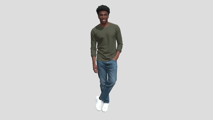 Olive Long-Sleeve Casual Pose – Gratis 3D-model STL