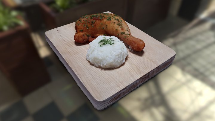 Smoked Chicken Leg with Cooked Rice 3D Model