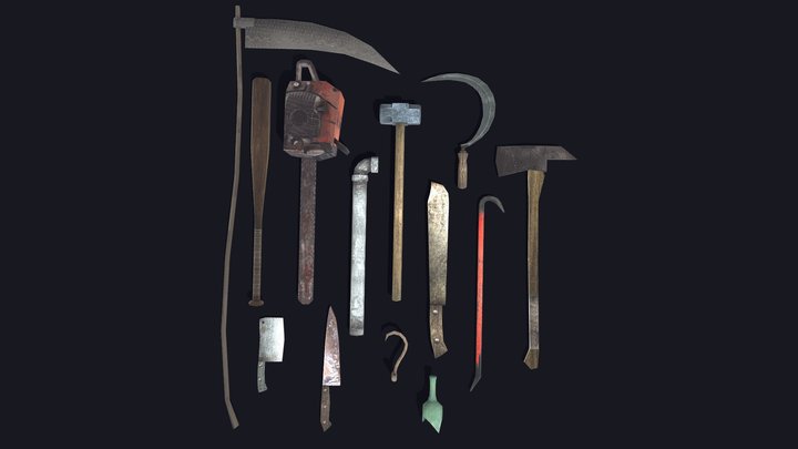 Low Poly Melee Horror Weapons Pack 1 3D Model