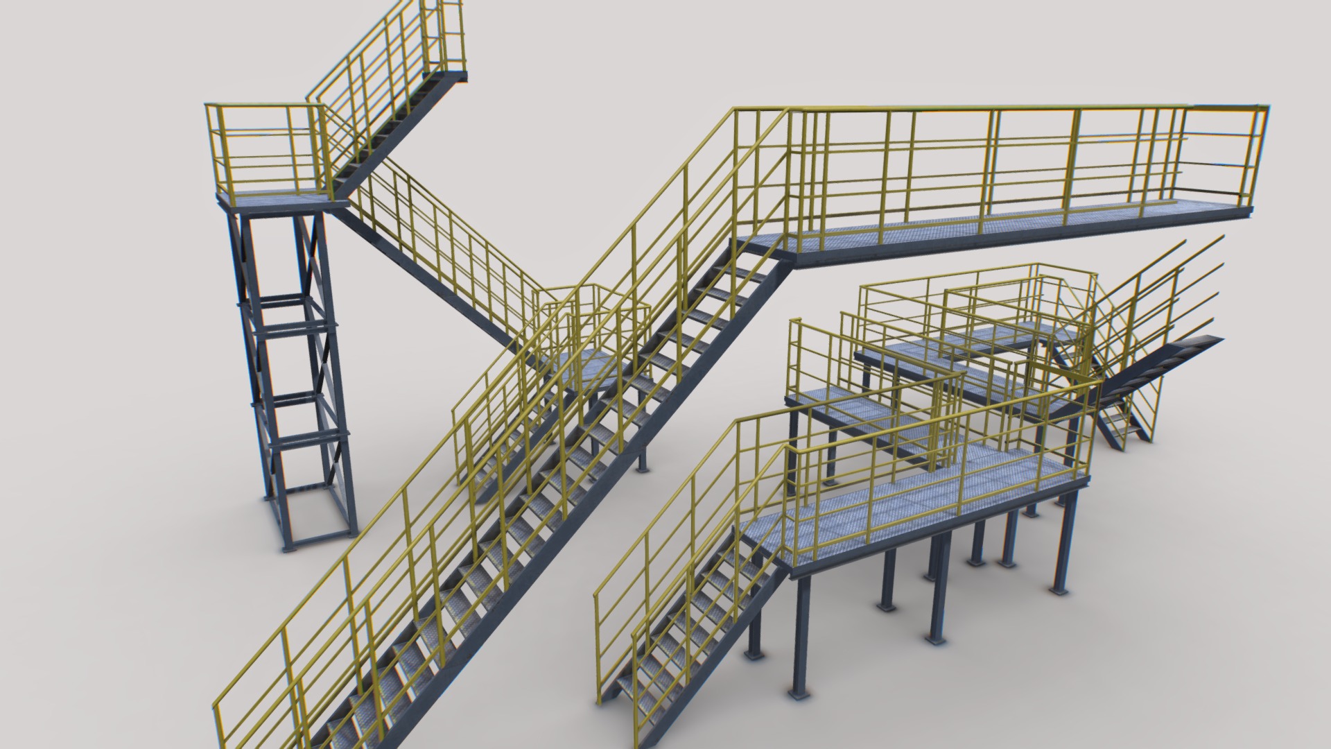 3D model Industrial Stairs Modular 2 - This is a 3D model of the Industrial Stairs Modular 2. The 3D model is about a few ladders and a table.