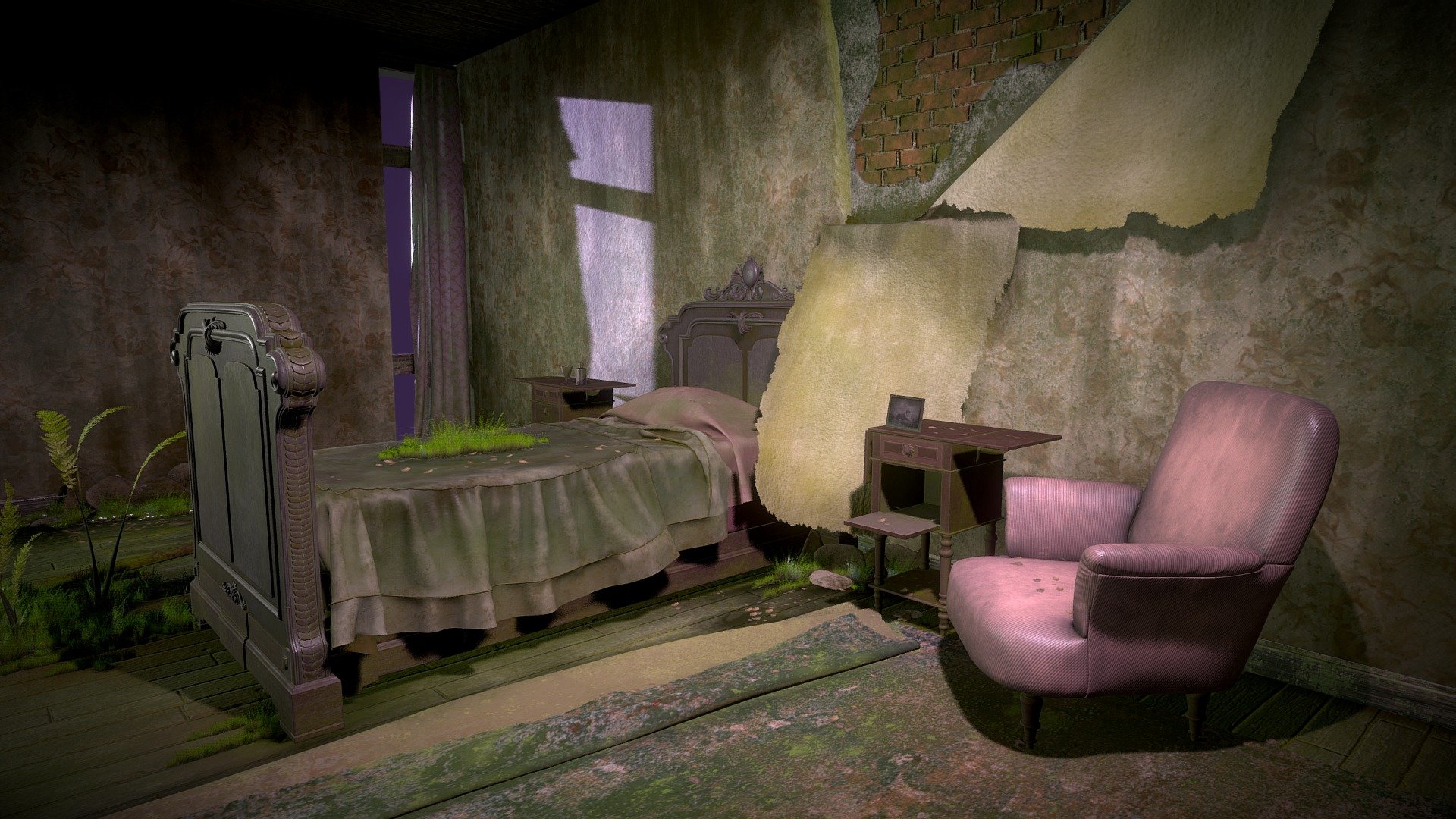 The bedroom of the abandoned princess. Abandoned Room 3d model. Заброшенная комната 3д модель. Дом 3 кровати заброшенный. Бабушкина кровать заброшенная.