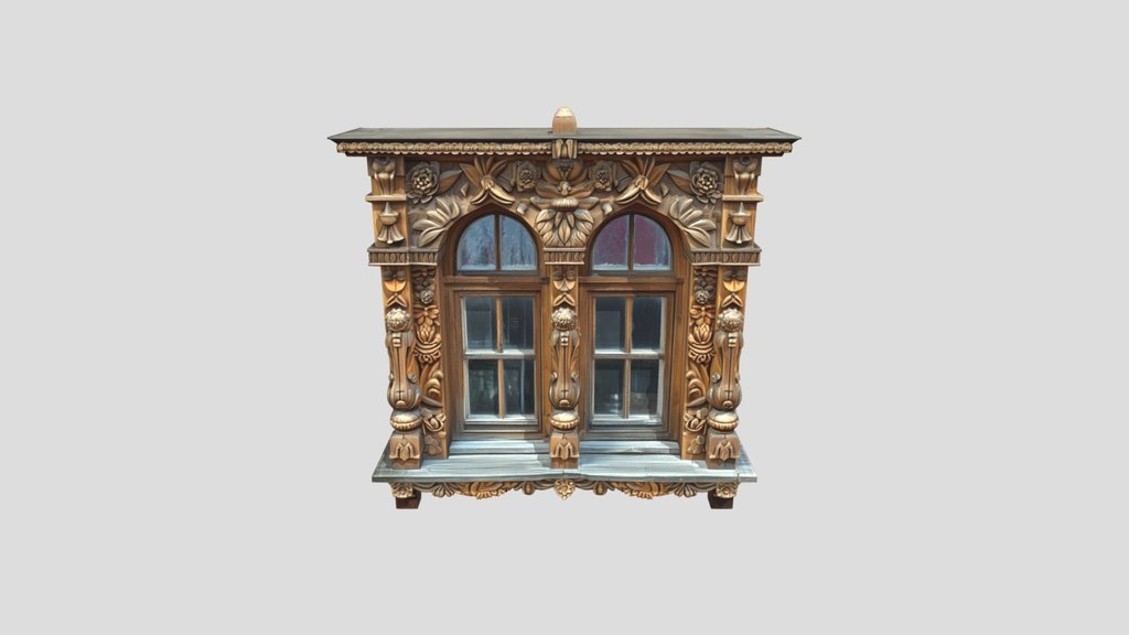 Slavonic Ornate Carved Wood Window Frame