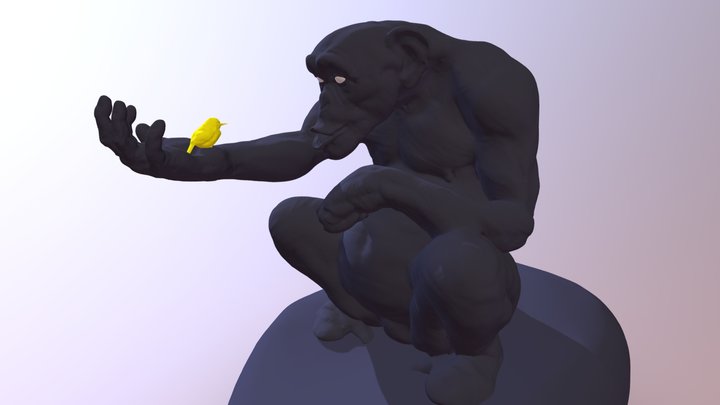 Chimpanzee and the bird 3D Model