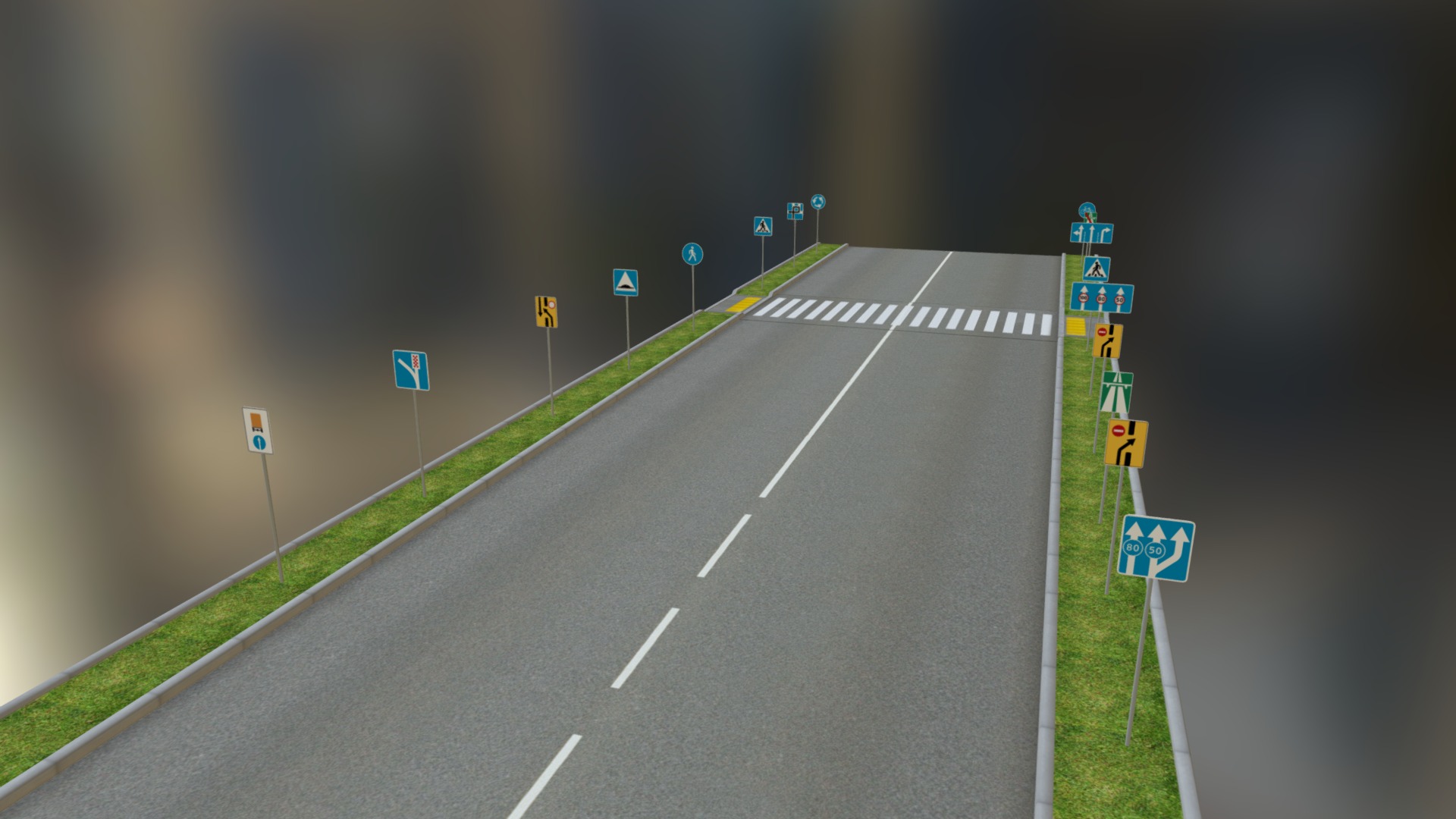 3D model Road Signs Pack 02 - This is a 3D model of the Road Signs Pack 02. The 3D model is about a road with signs on the side.
