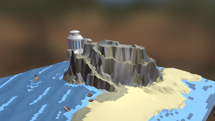 low poly castle on rocks 3D Model