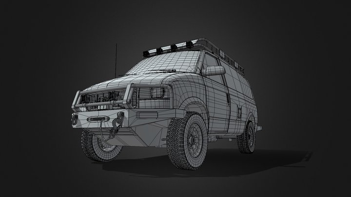 GMC Safari Van Wireframe 3D Model
