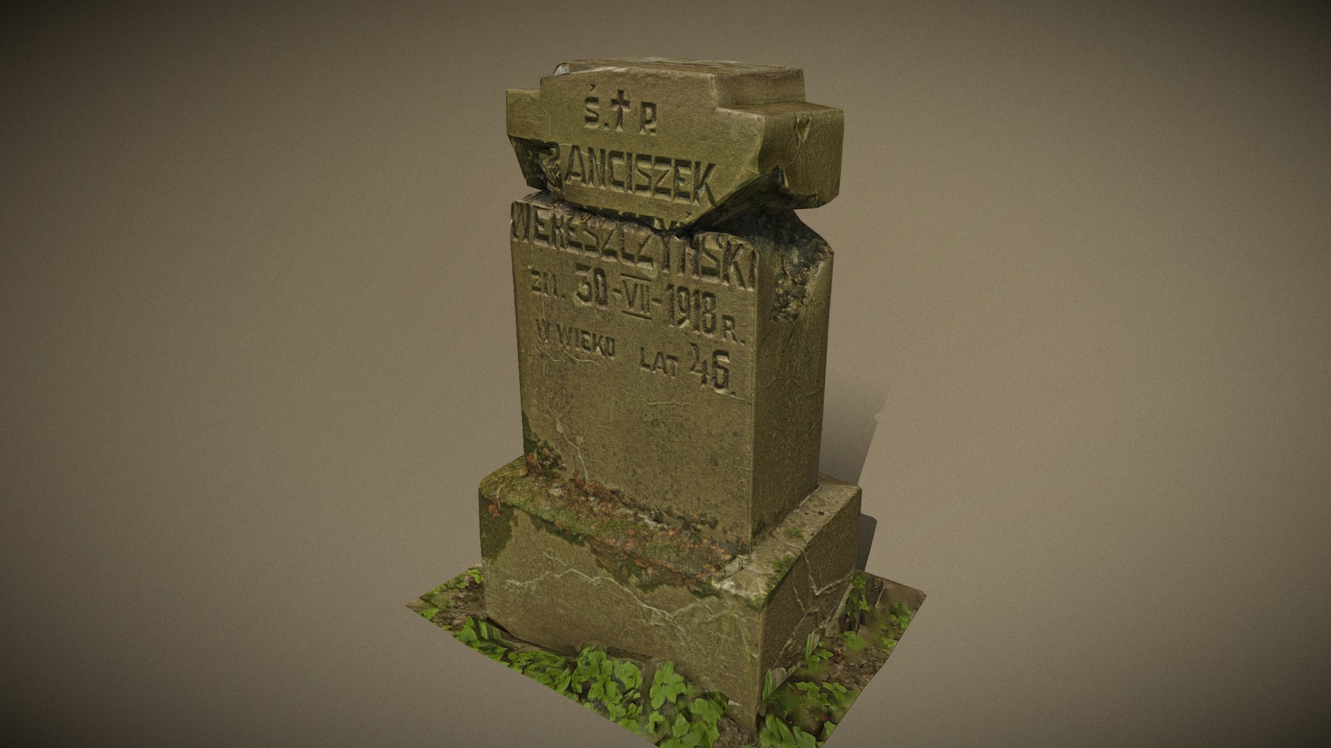 3D model Photoreal scanned Cracked Grave stone LOD 0-2 - This is a 3D model of the Photoreal scanned Cracked Grave stone LOD 0-2. The 3D model is about a stone sculpture of a house.