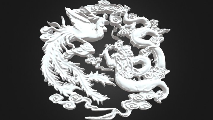 3D Art Dragon and Phoenix Stencil 3D Model