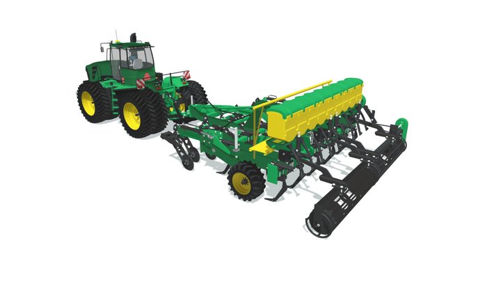 Tractor with Seed Drill 3D Model
