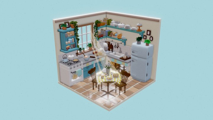 Isometric kitchen room 3D Model