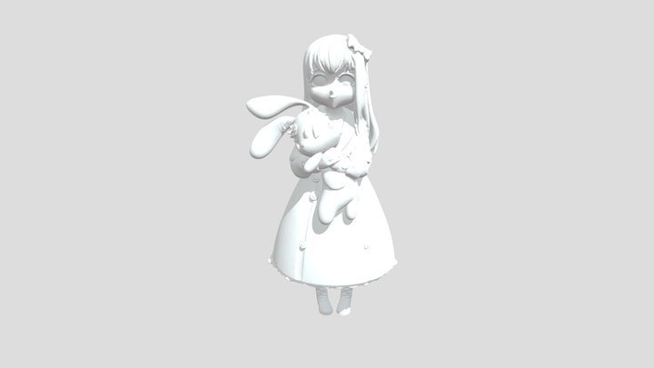 Daydreaming Child with Bunny doll 3D Model