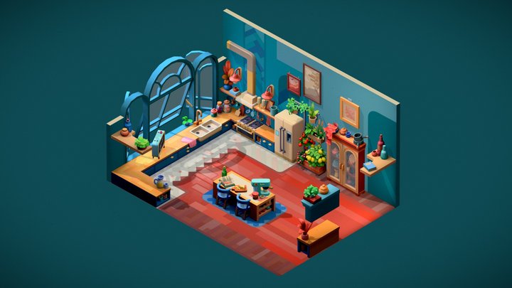 Stylized cozy kitchen 3D Model