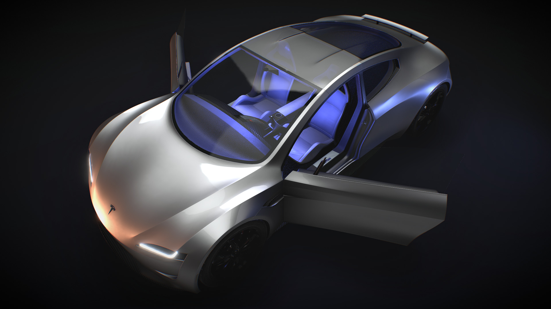 3D model Tesla Roadster 2 with Interior - This is a 3D model of the Tesla Roadster 2 with Interior. The 3D model is about a silver sports car.