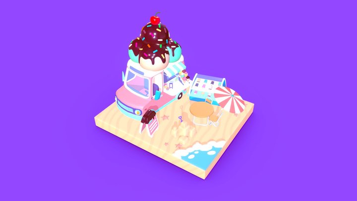 Stylized Food Truck V2 3D Model
