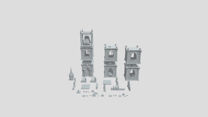 Gothic Bell Tower Ruins 3D Model
