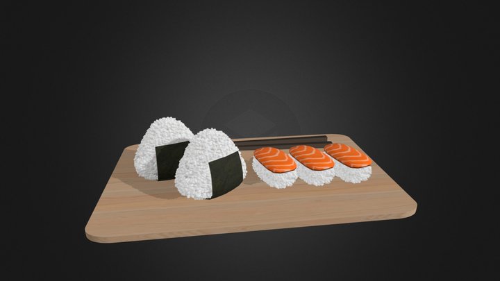 Onigiri and Salmon sushi 3D Model
