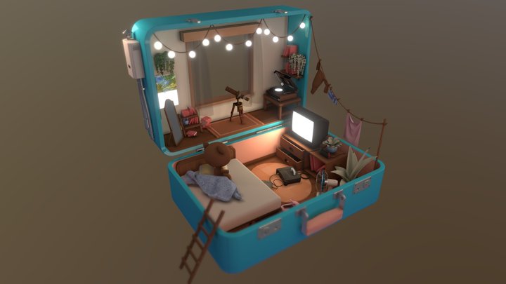 Isometric Suitcase Room Example For Tutorial 3D Model