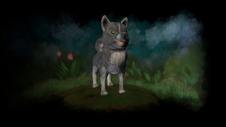 Dog WaterColor Style with Animation 3D Model