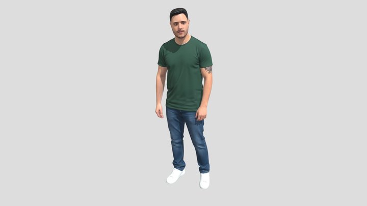 Casual Man In Green T-Shirt And Jeans – Modello 3D gratuito STL