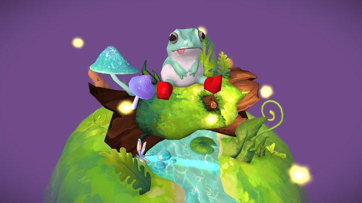 Frog on a Log Diorama ✦ 3D Model