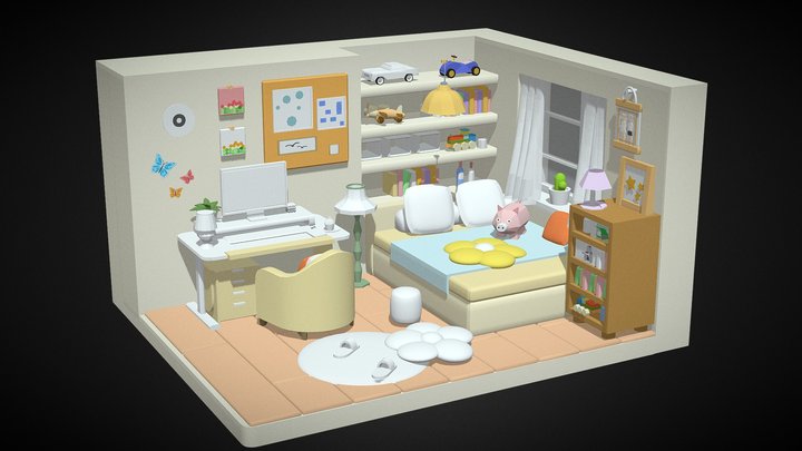 Cartoon Bedroom 3D Model