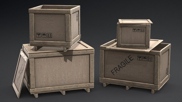 Plywood crates set - PBR VR Game Ready 3D Model