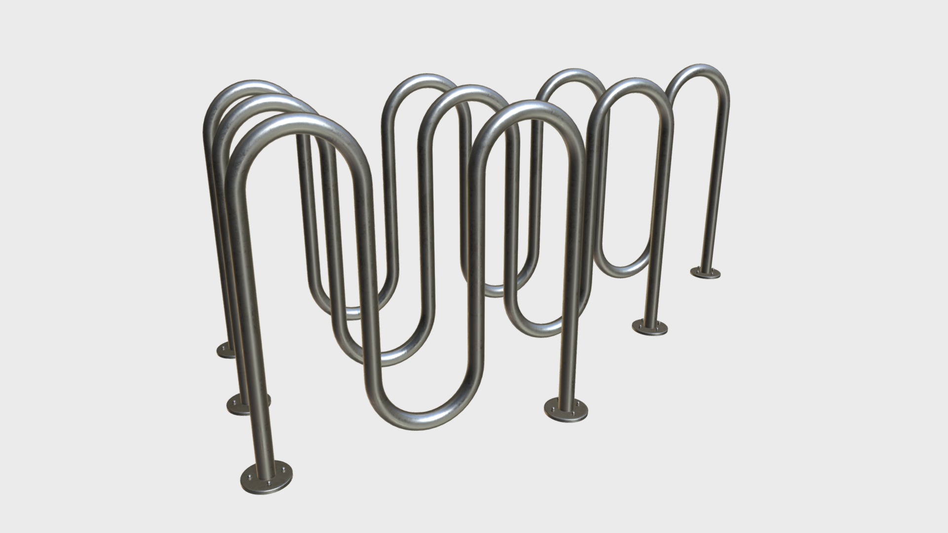 3D model Wave bicycle racks - This is a 3D model of the Wave bicycle racks. The 3D model is about a set of black and silver rings.