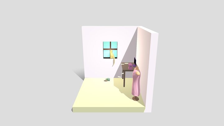 Cute fashion designer`s room and cat 3D Model