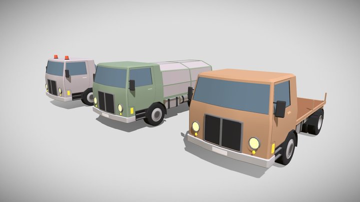 Low Poly Trucks 3D Model