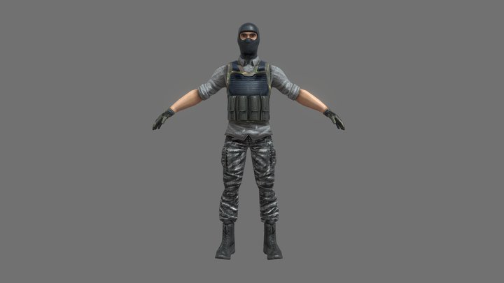 Male Terrorist Videogame Character 3D Model