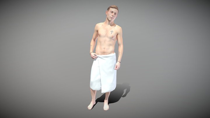 Handsome man wrapped in white towel 25 3D Model