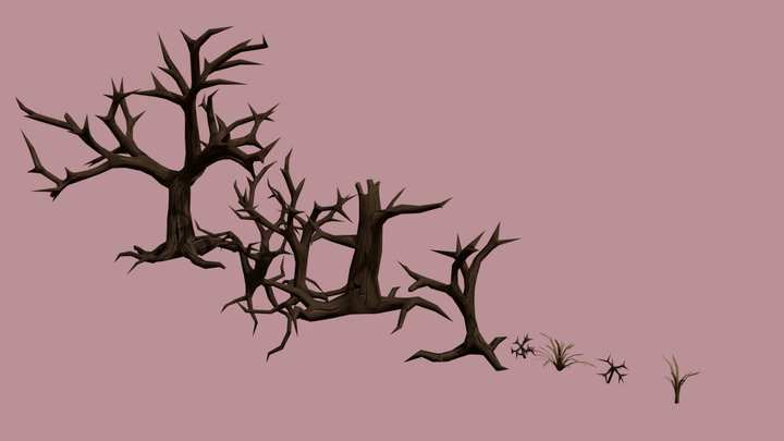 Low Poly Dry Plants Pack 3D Model