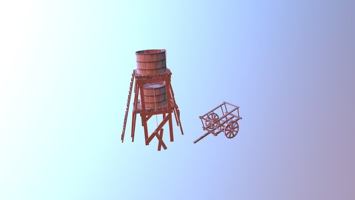 Water Tower And Cart 3D Model