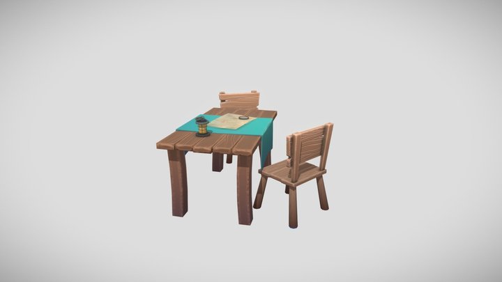 Stylized Table with Map 3D Model