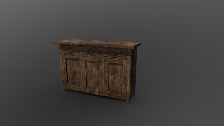 Rustic Oiled Dark Oak Sideboard 3D Model