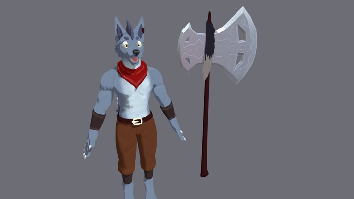 Rayler the wolfman + Axe 3D Model