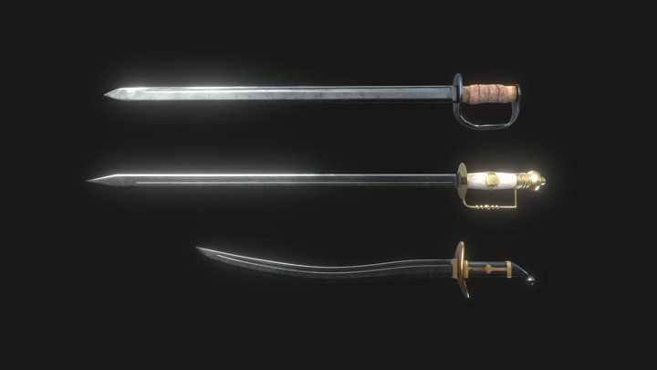 Set of 3 Pirate Swords Game Ready 3D Model