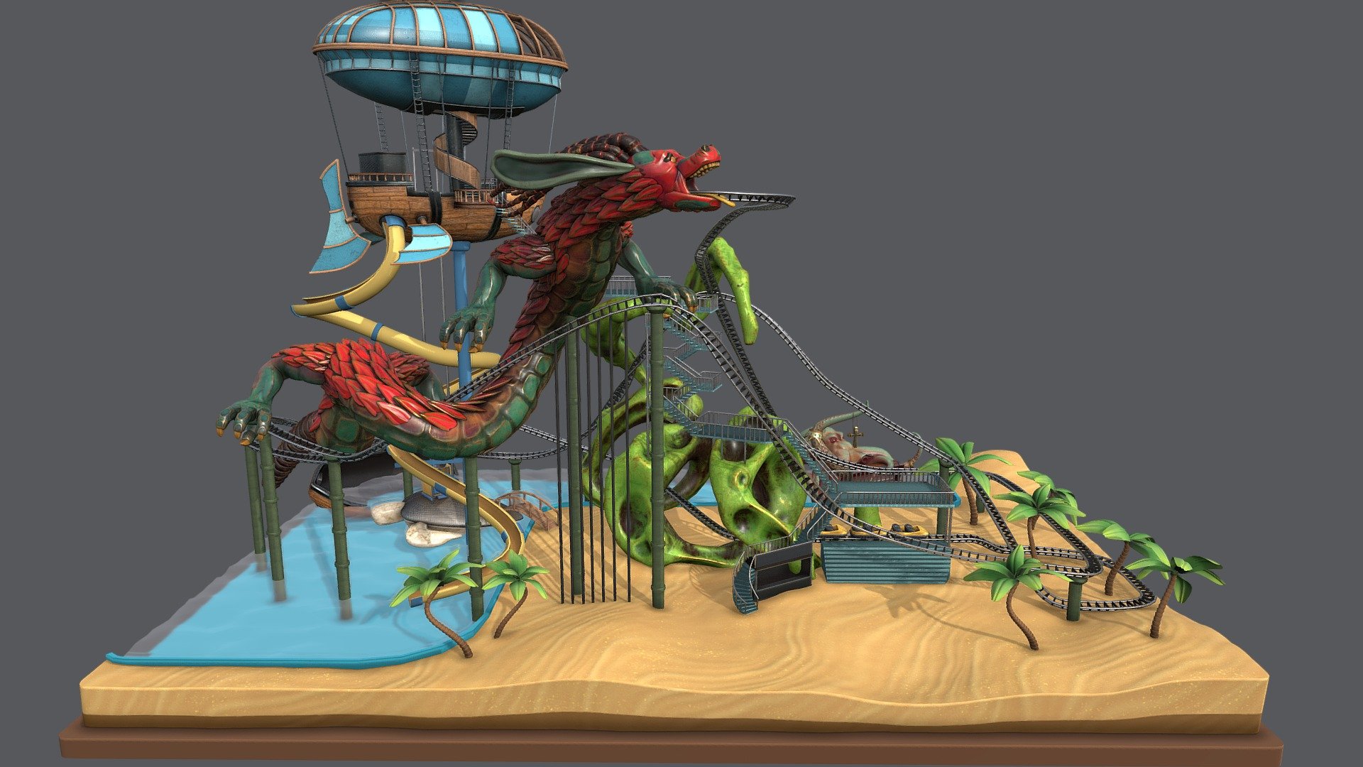 Roller Coaster Lunapark animated 3D model by Vetech82