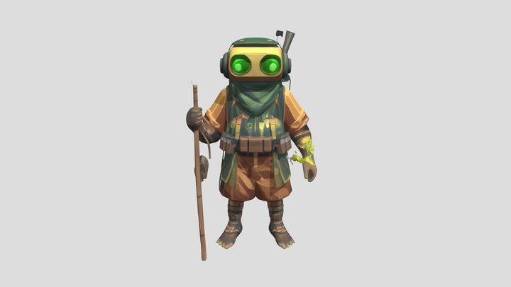 futuristic adventurer with staff 3D Model