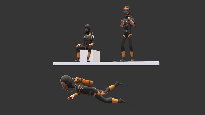 Character Diver Lowpoly rigged 3D Model