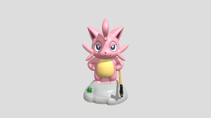 cartoon pink cat with smug expression 3D Model