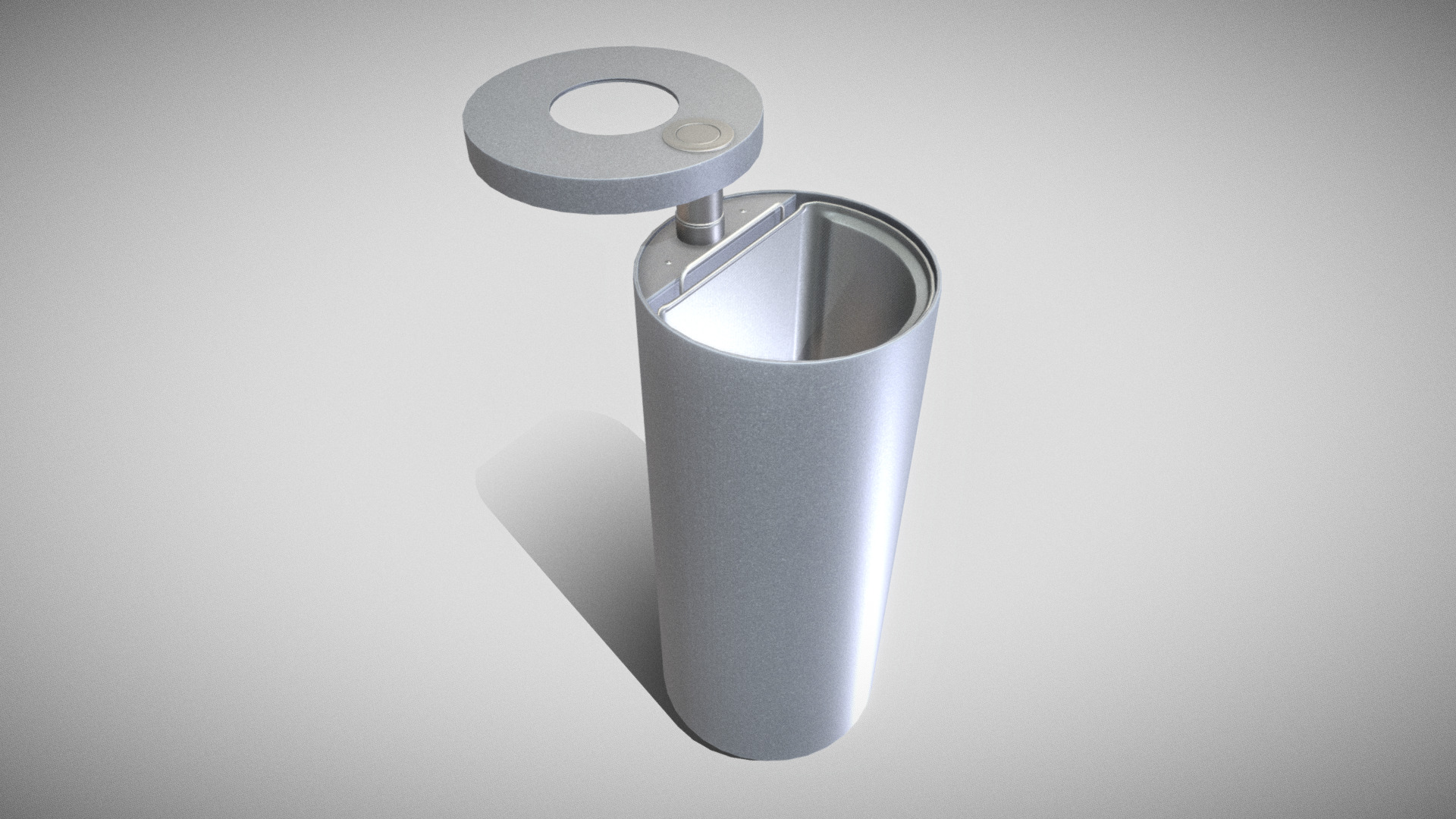 3D model Animated Trash Can (Low-Poly Version-1) - This is a 3D model of the Animated Trash Can (Low-Poly Version-1). The 3D model is about a silver and black cylindrical object.
