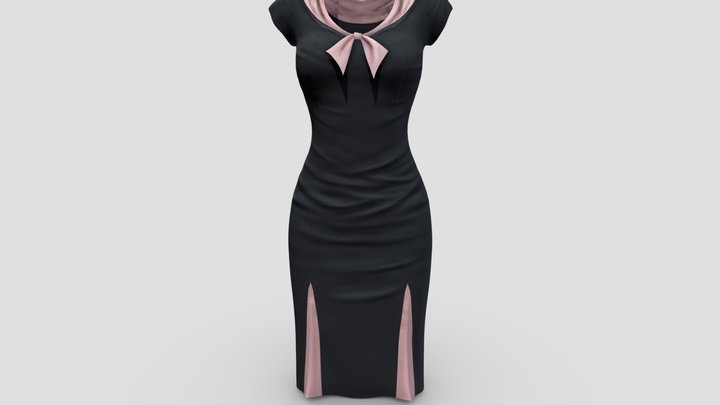 Vintage Retro Formal Black Dress 3D Model