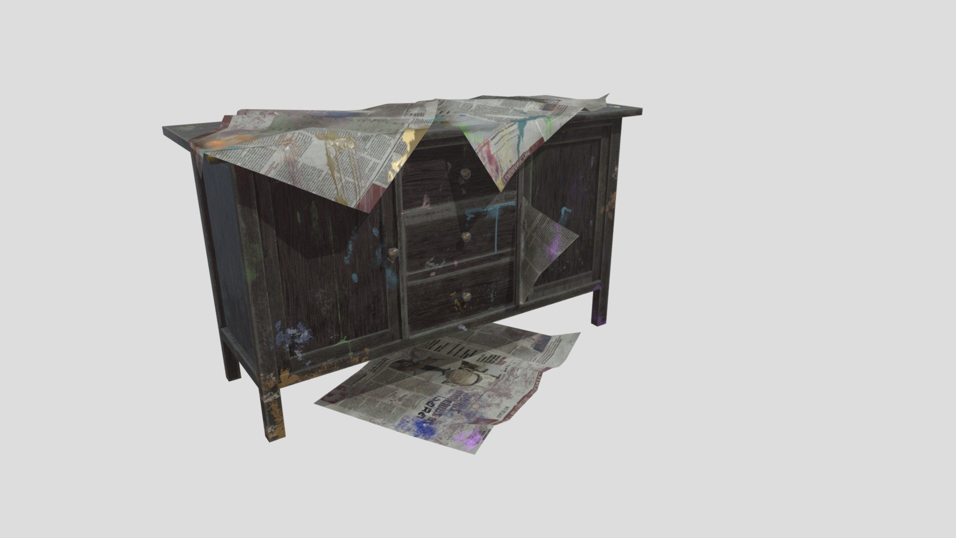 Paint splattered cabinet