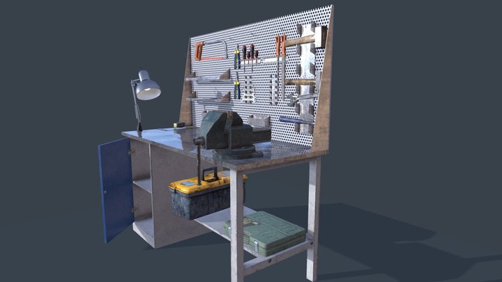 Workshop table and tools 3D Model