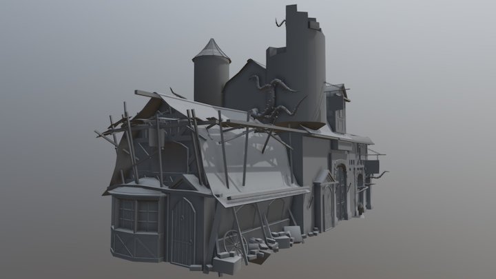 Medieval Hostel and Stable 3D Model