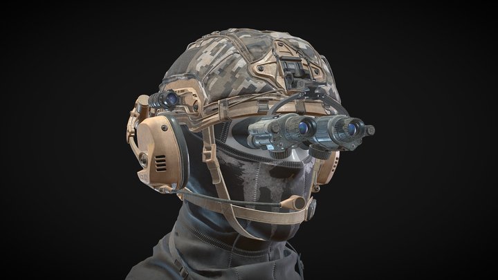 Tactical helmet | Night vision goggles PVS14 On 3D Model